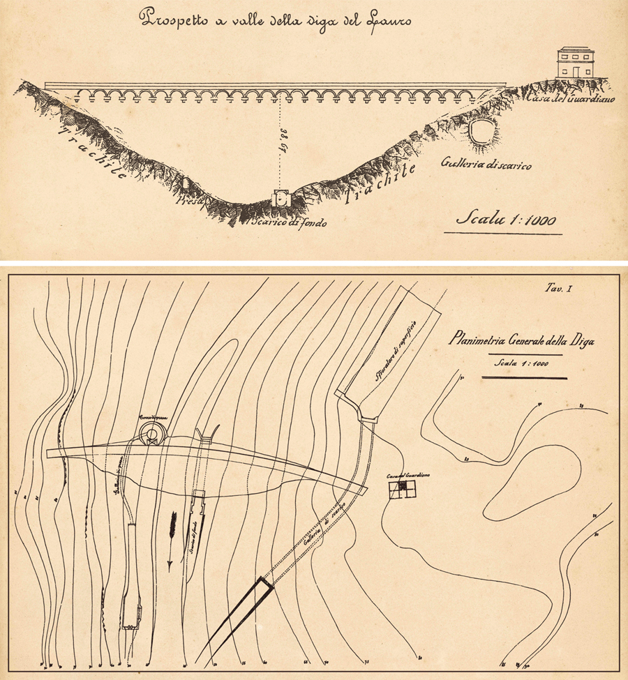 Planimetria e prospetto diga Lauro